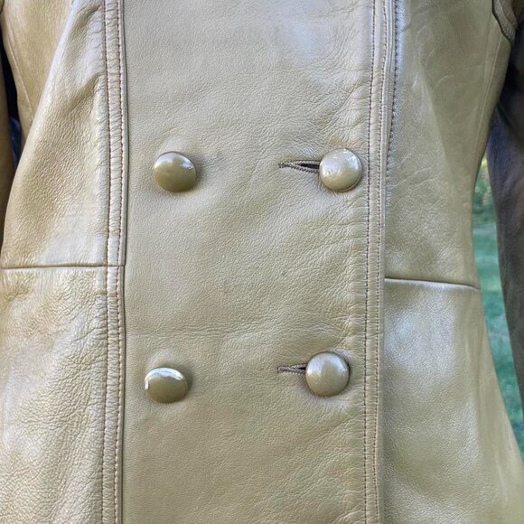 Vintage Golden Yellow Real Leather Jacket with unique button detailing - Picture 5 of 8